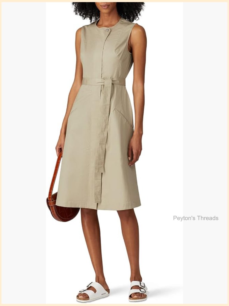 Sleeveless Zip Up Mid Waist Trench Dress A-Line Cotton Dress